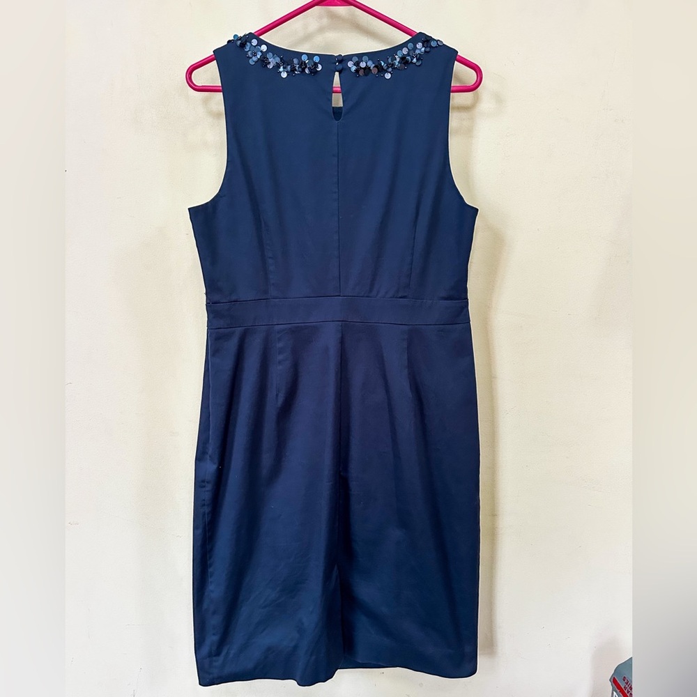 Boden navy blue, sleeveless, mid length, sheath dress. Sequin detail around neck - Picture 4 of 6